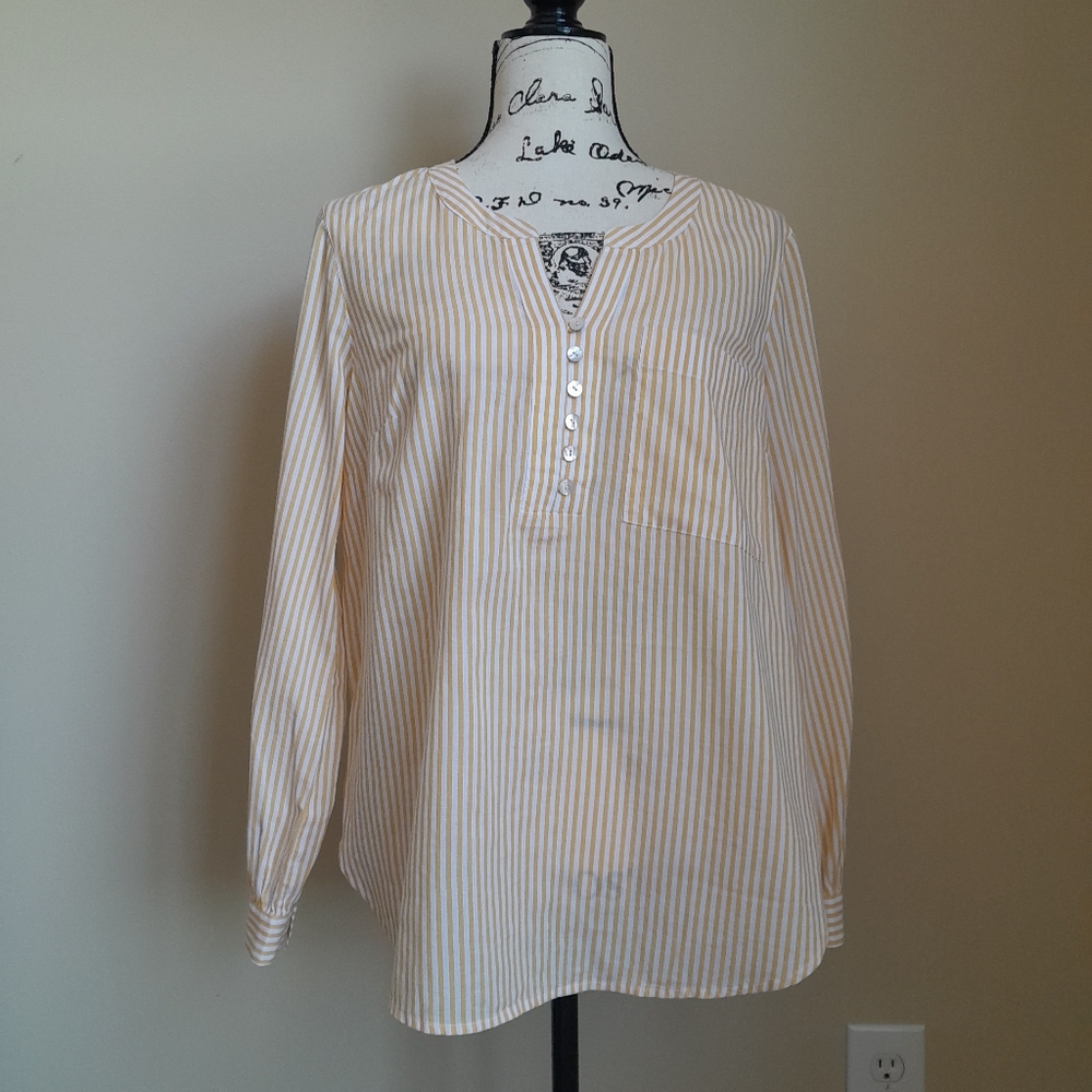 J.Jill popover top yellow stripes lightweight long sleeve womens S